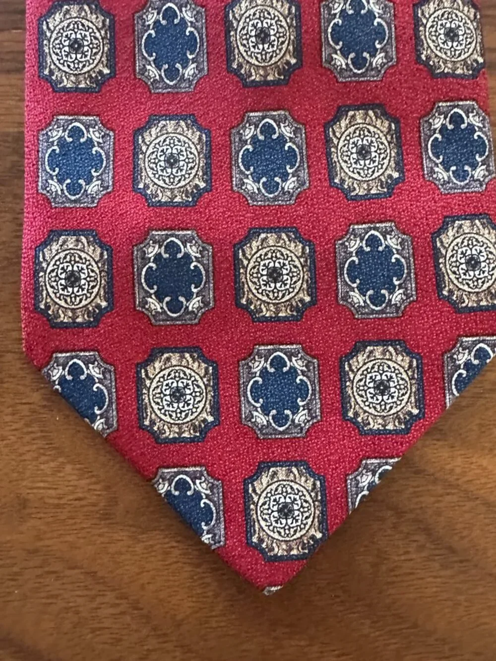Valentino Red Navy Gold Medallion Silk Tie
